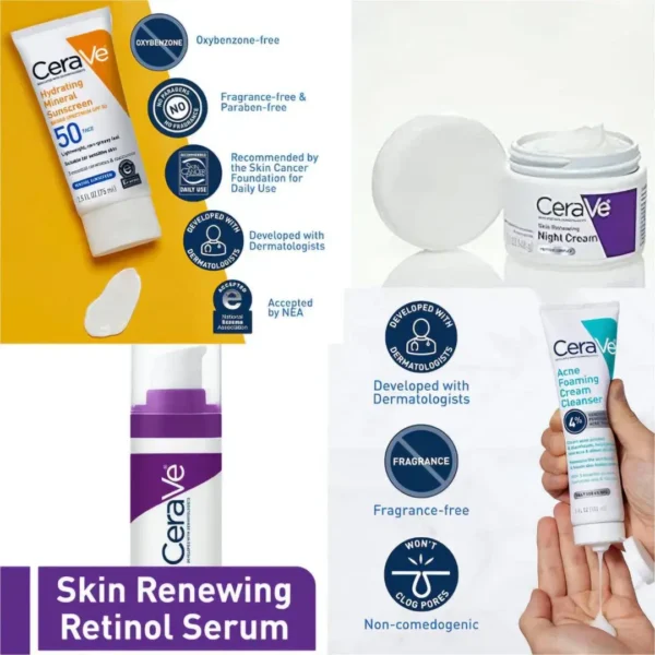 CeraVe Skincare Essentials Bundle – Cleanser, Night Cream, Serum & Sunblock (4 Pcs) - Image 2